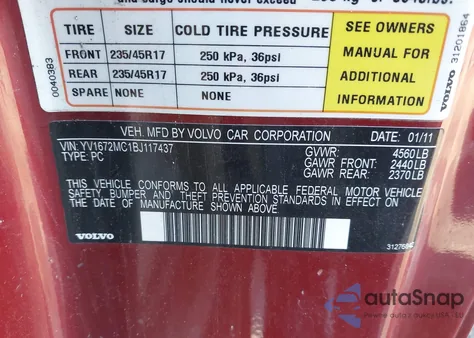 2011 Volvo C70 T5 from USA, damaged, VIN YV1672MC1BJ117437